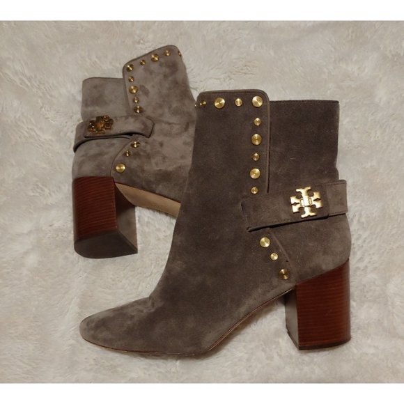 Tory Burch Shoes - Tory Burch Kira 70 MM studded suede leather ankle boots gray/green 8.5